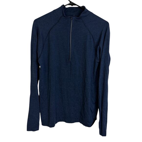 Lululemon Metal Vent Tech 1/2 Zip Mens Medium Blue Long Sleeve Run Workout Jog - Picture 1 of 11